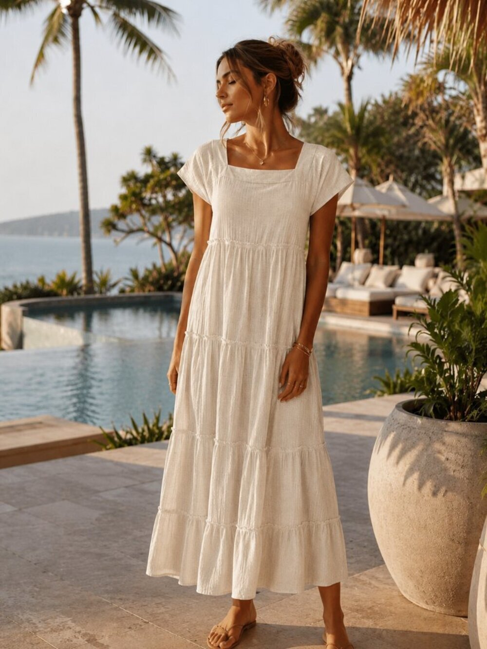Free People Beach Saltwater Ribbed Tiered Maxi Dress Cream Boho Cottagecore S